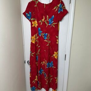 Stonebridge Vintage Floral Maxi Dress Red Blue Yellow Tropical Short Sleeve 6